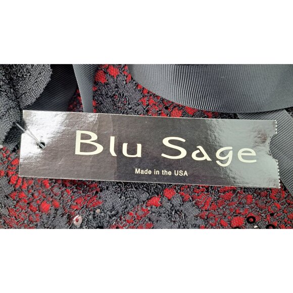 Blu Sage Black Red Lace Sparkle Top Women Small Holiday Party New Year Fancy - Picture 7 of 13